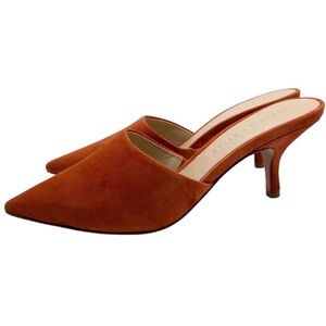 Veronica Beard Pointed Toe Mule Heels in Rust Orange